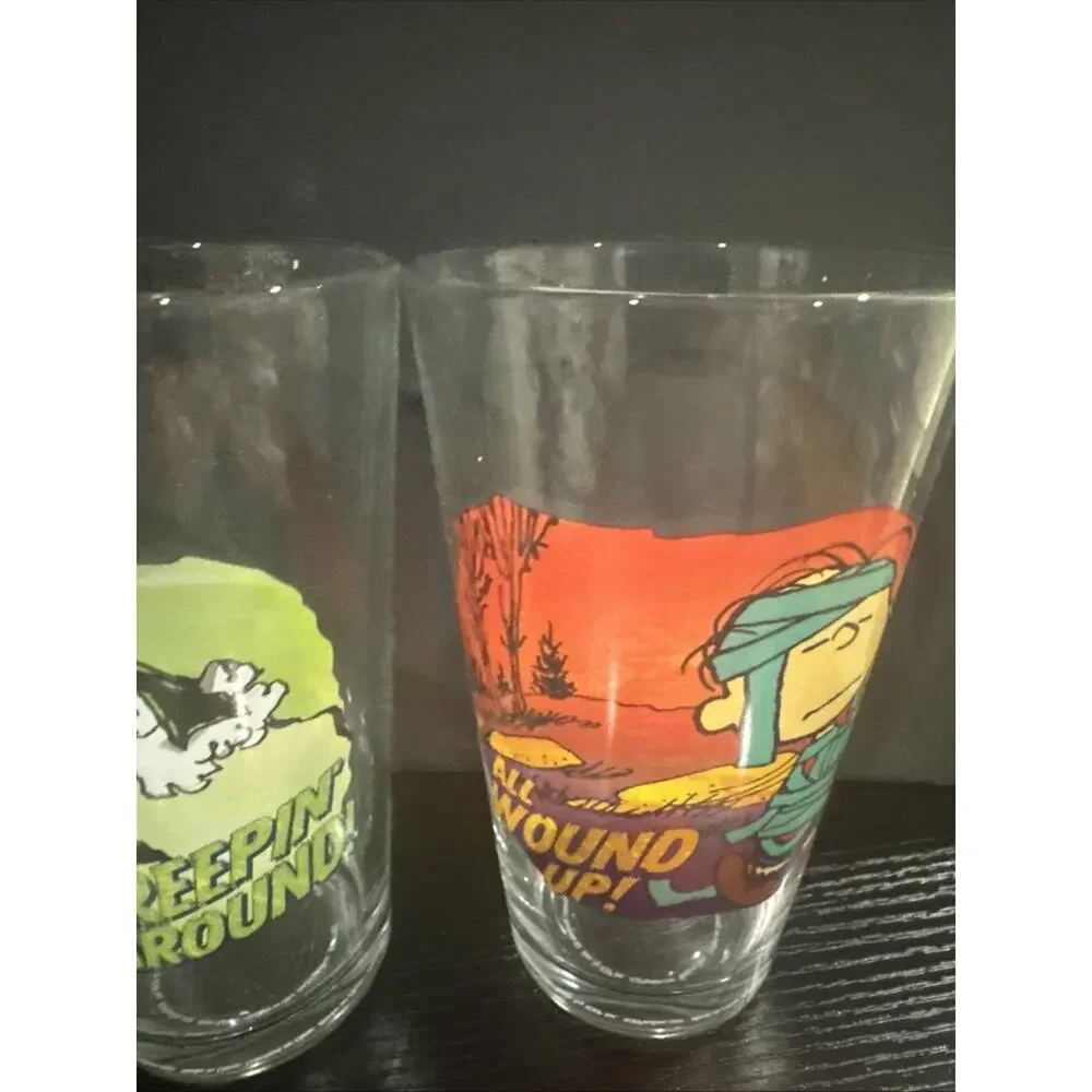 Set of 4 Peanuts Halloween Glasses Happy Halloween Movie Pint Glass 3 Coaster